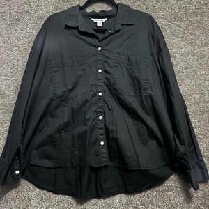 Old Navy Woman’s Dark Grey Double Pocket Button Up Boyfriend Top Shirt Size XL